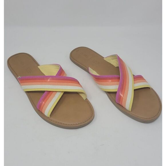 Women's Toms Viv Persimmon Multi Canvas Translucent Stripe Slide Slip On Sandal - Picture 3 of 6